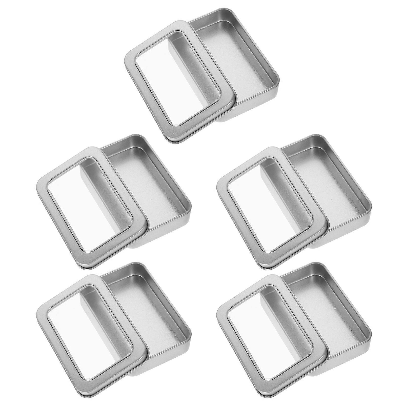 5Pcs Rectangular Gaming Card Box Playing Card Case Cards Box with Clear Window Silver