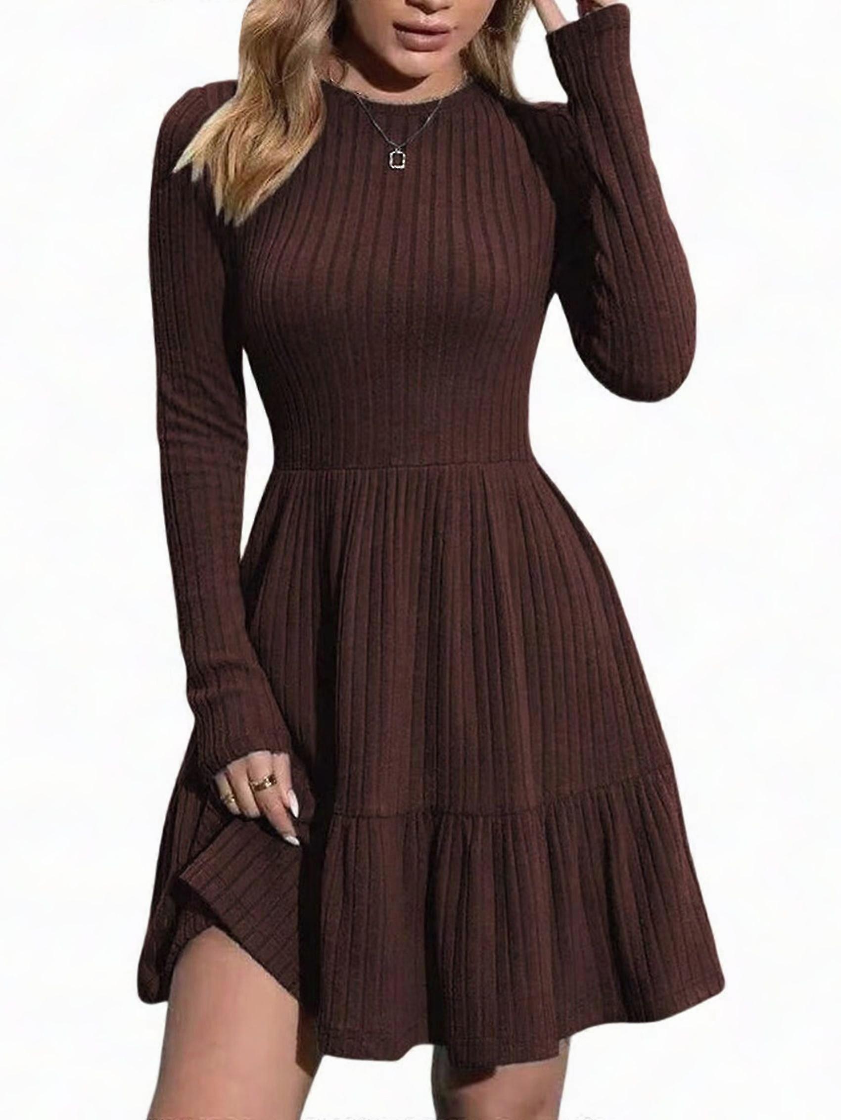 long sleeve dresses knee length casual Lenpel Long Sleeve Dresses for Women Wrap V Neck High Waist Knee Length Dresses Casual Loose a Line Clothes, Women's, Size: 2XL