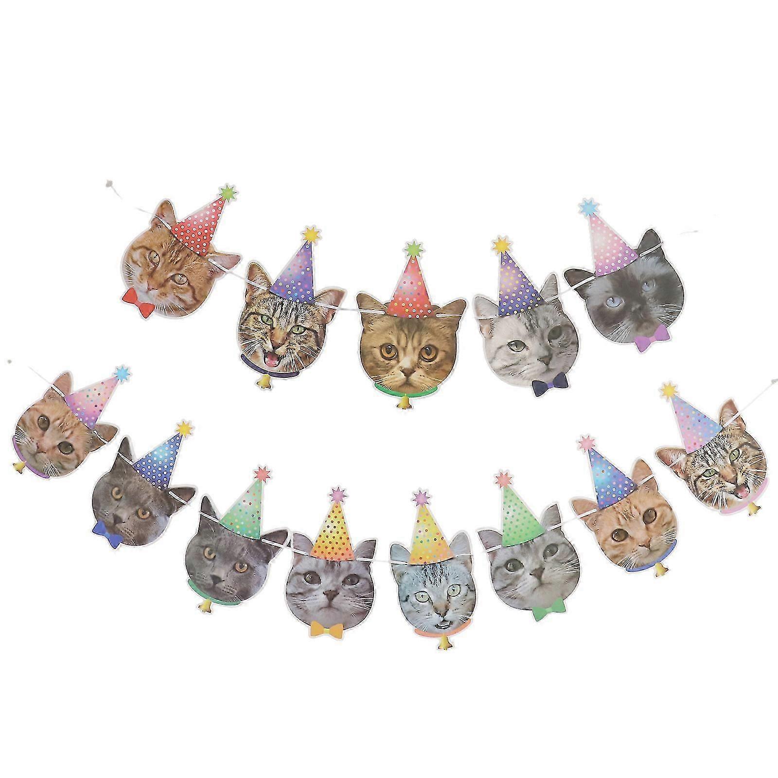 Creative Pull Flag for Pet Birthday Cat Face Banners