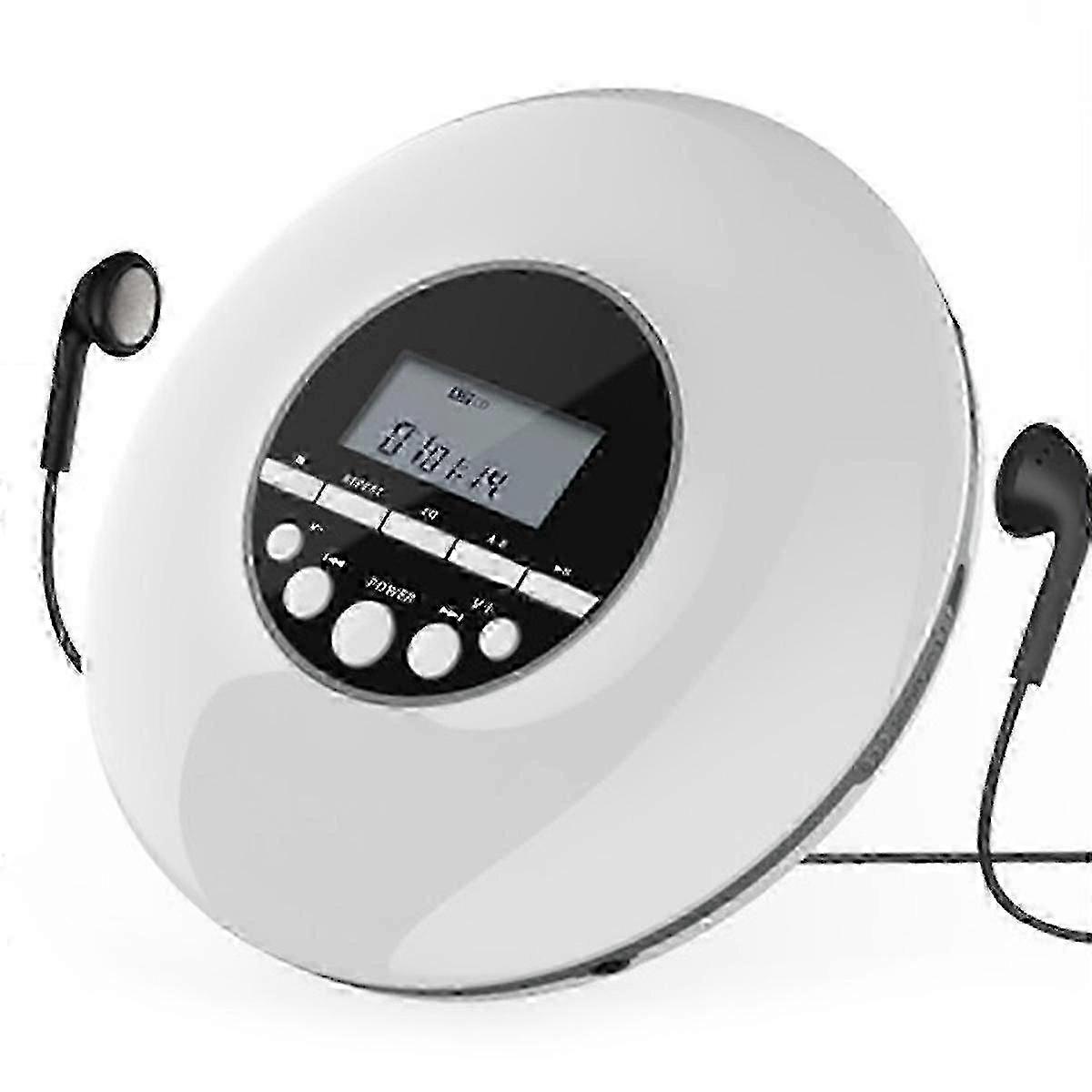Portable CD Player with MP3 Function, Stereo Earbuds, Bluetooth Output, LCD Display, White