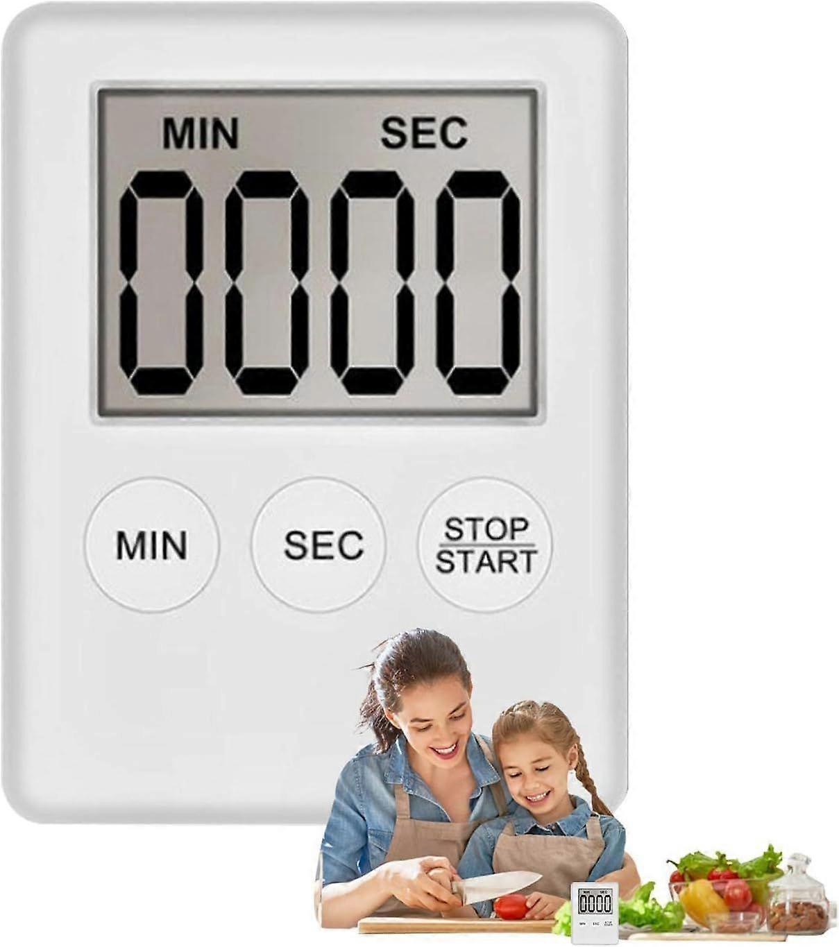 LED Digital Kitchen Timer - Electronic Visual Magnetic Stopwatch - Countdown Timer - Medication Reminder - White