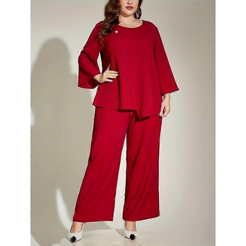 Women's Plus Size Solid Color Shake Shake Strip Casual Two Piece Set