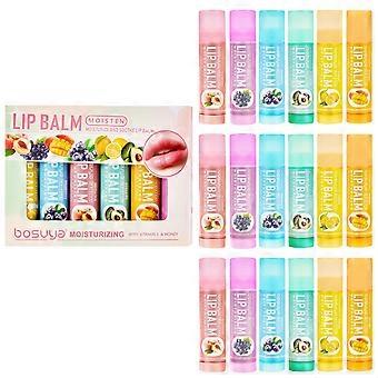 Set di 18 balsami labbra con gusti fruttati assortiti, idratazione profonda per labbra secche.