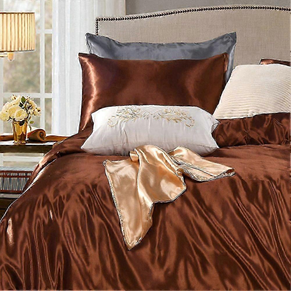 3 Pcs / Set Modern Style Artificial Silk Bedding Set Pillowcase Fitted Sheet (Queen)