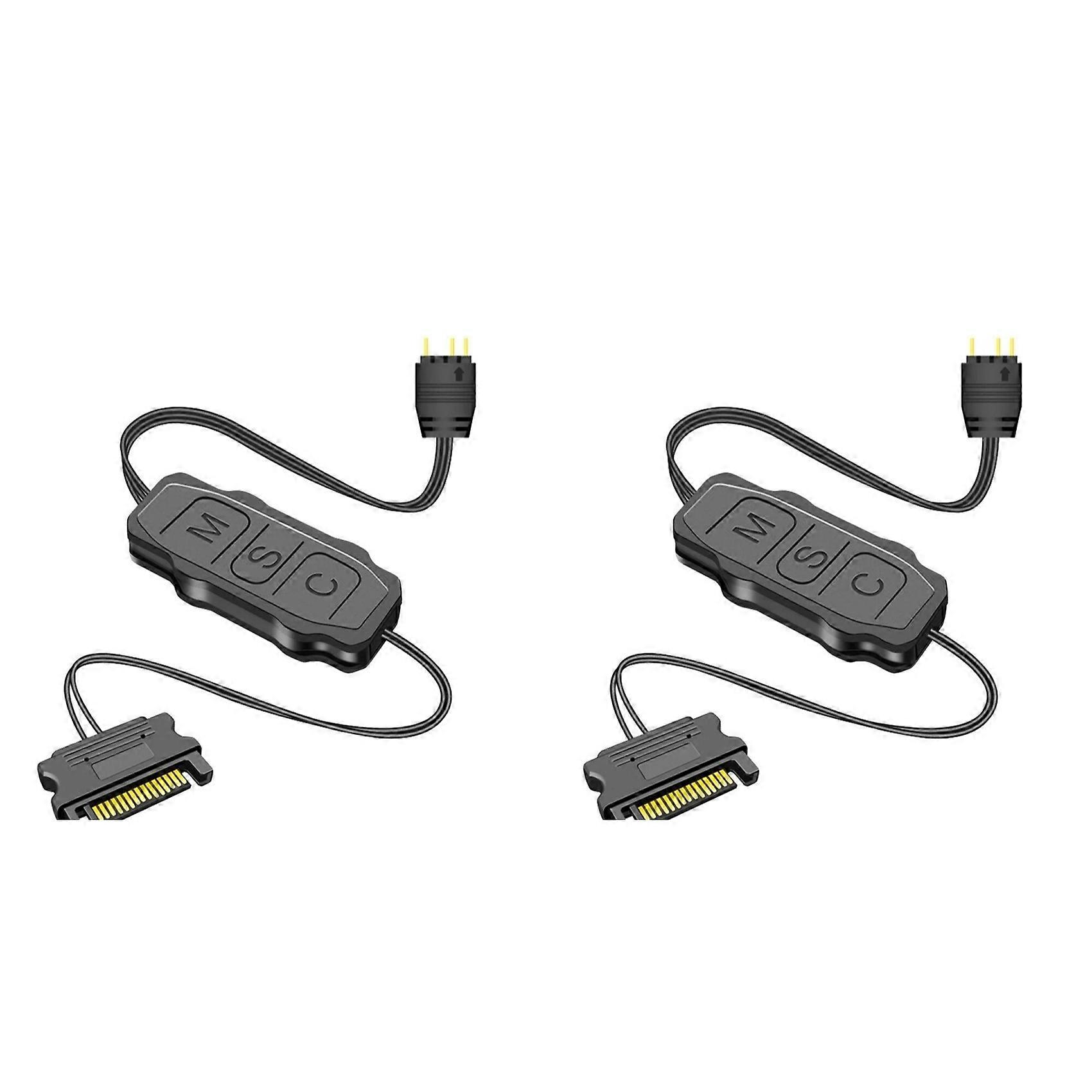 2X ARGB Controller Cable SATA to 5V 3 Pin Controller HUB, SATA Power Supply RGB Control Cable Splitter A