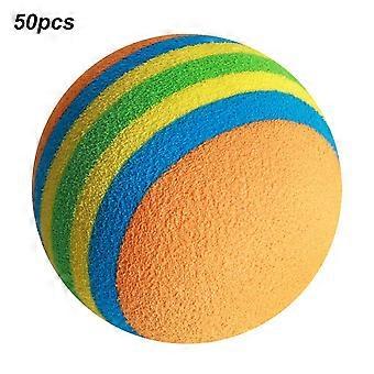 50PCS EVA Lightweight Wear Resistant Indoor Practice Stripe Golf Foam Ball Colorful Pet Cat Entertainment Toy BallsOrange Blue Yellow Green/4 Colours 