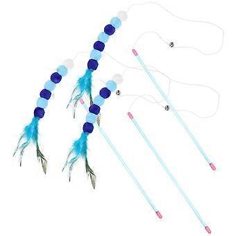 Blue Plush Cat Teasing Stick for Kittens 4Pcs Interactive Toy Set