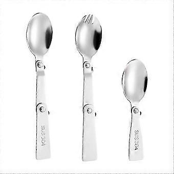 Stainless Steel Folding Spoon and Fork Set, 3-Piece Portable Travel Cutlery for Camping, Hiking, Outdoor