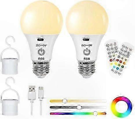 Smart RGB Colour Changing LED Light Bulb, Rechargeable E27 Dimmable Bulb with Remote & Touch Control, Timing Function