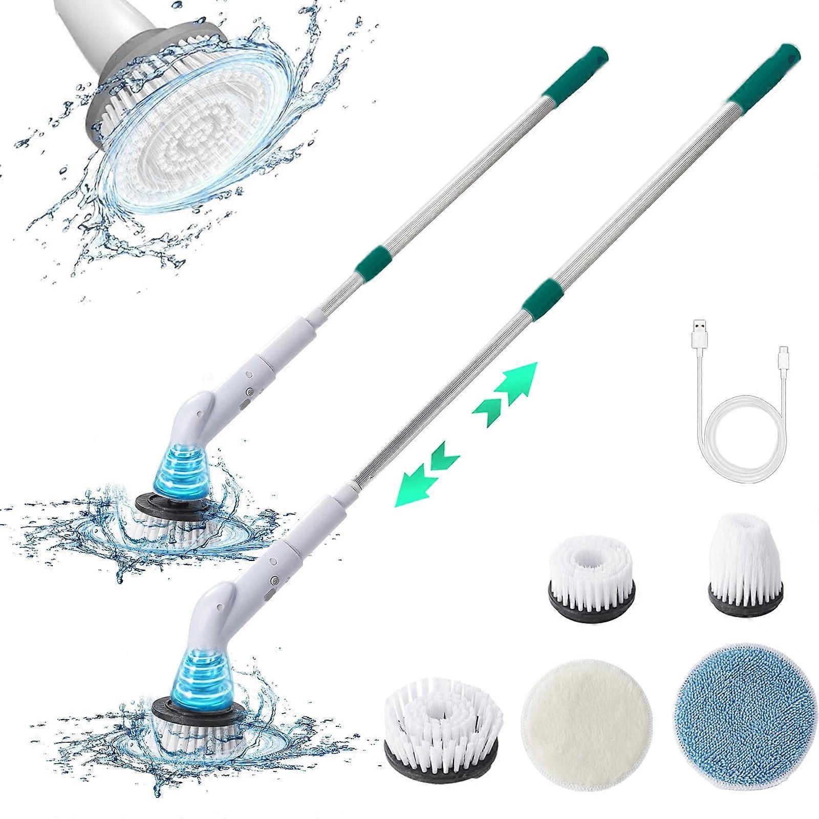 Waterproof Power Cleaning Brush with 5 Replaceable Heads and Adjustable Handle