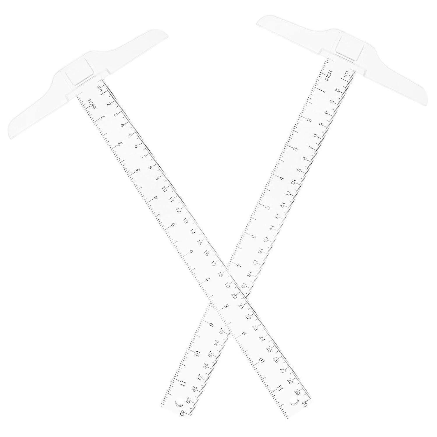 2 Pack Plastic T Shape Ruler with Double Scale for Drafting