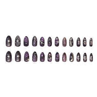 French Violet Almond False Nails with Stars