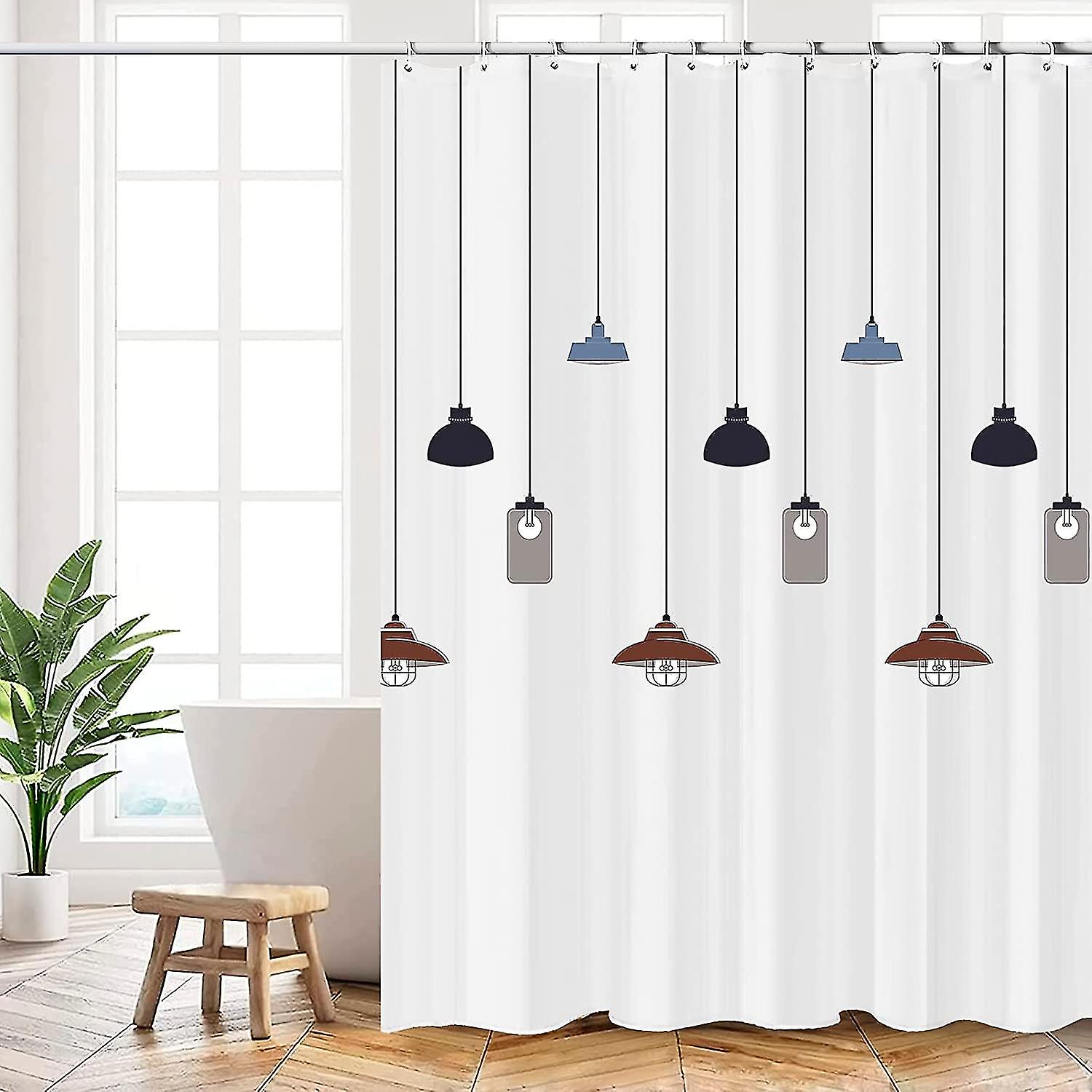 Shower Curtain, Shower Curtain 180x200cm, White Chandelier Pattern, Machine Washable Polyester Shower Curtains With Weighted Bottom Hem And 12 Hooks