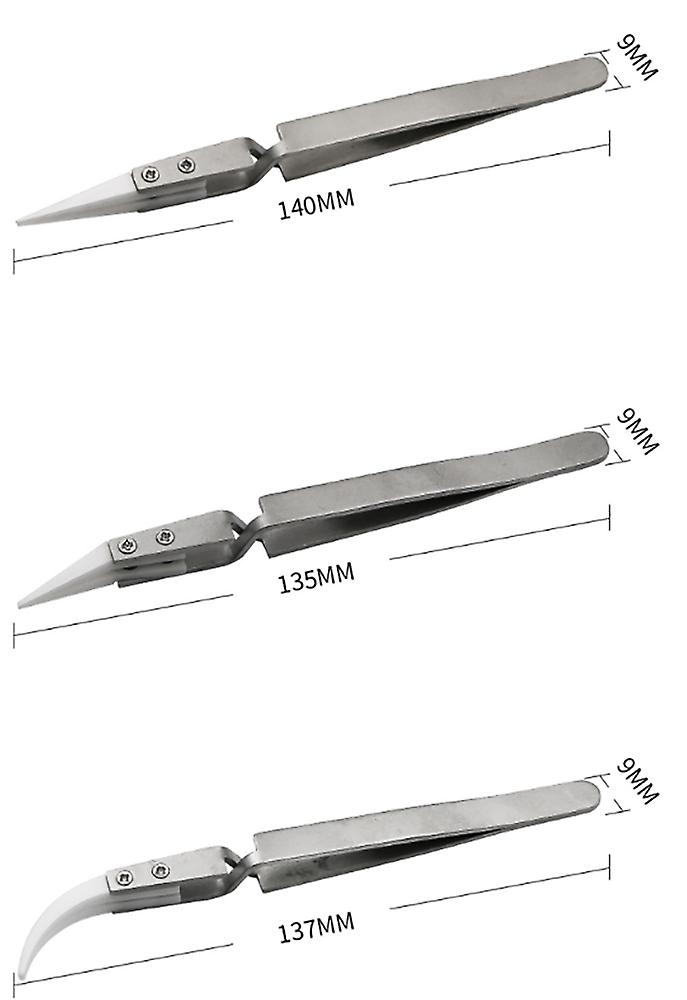 3pcs anti-static inverted ceramic tweezers