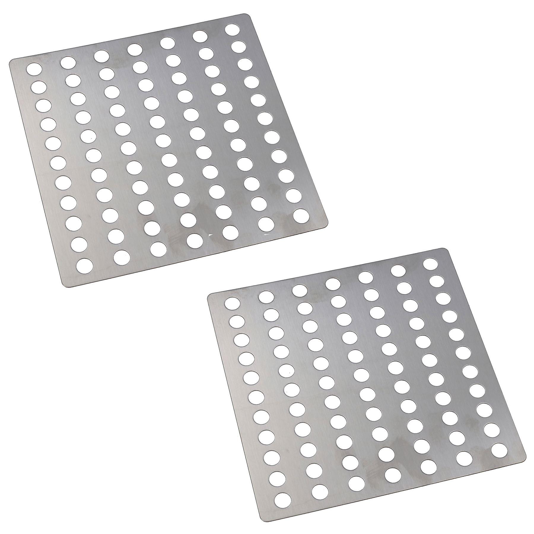 Stainless Steel Flat Drain Guard Cover Plate Grid 150mm x 150mm Rustproof 2pc