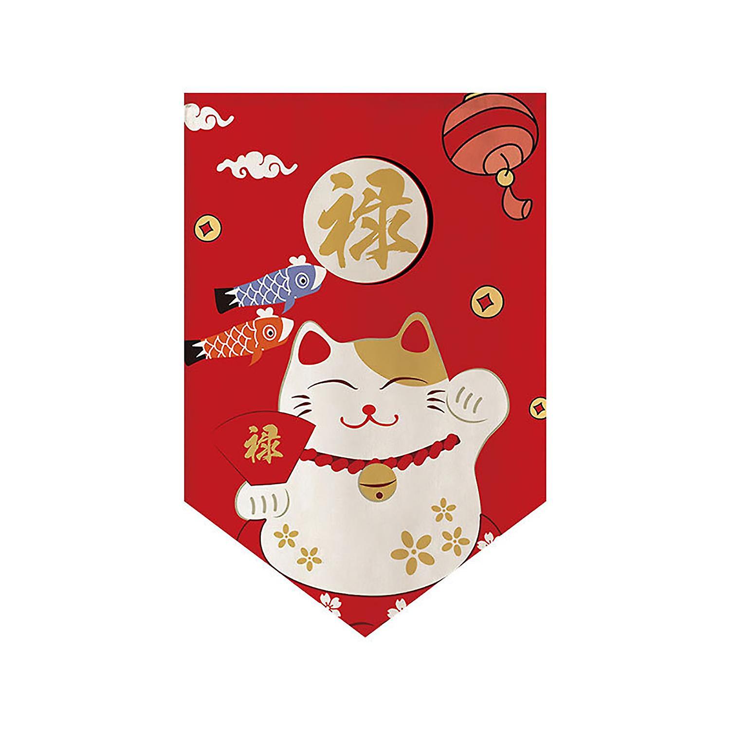 Door Curtain Blessing Words Clear Printing Punch Free No Pilling Japanese Style Lucky Cat Pattern Pa