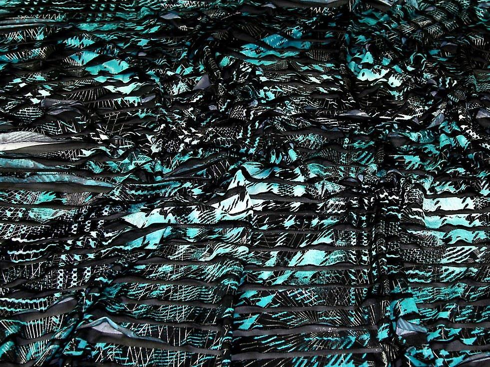 Minerva RaRa Ruffle Textured Stretch Knit Fabric Turquoise - per metre