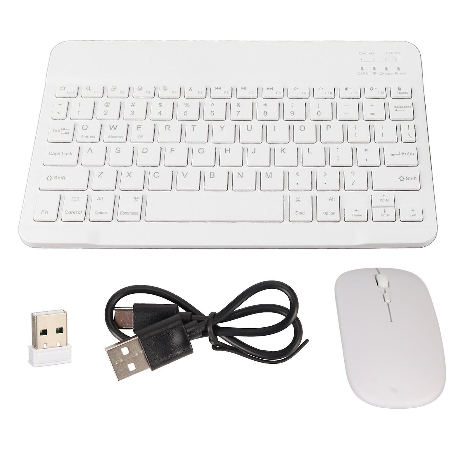 Wireless Bluetooth Keyboard and Mouse Combo Portable Matching Set for PC Laptop White Slim Design Quiet Keys