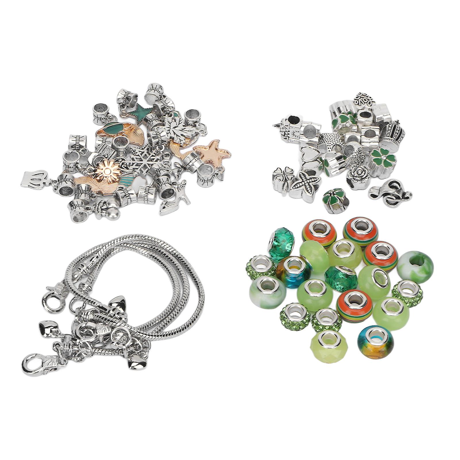Charm Bracelet Making Kit with Colored Beads & Pendants Green