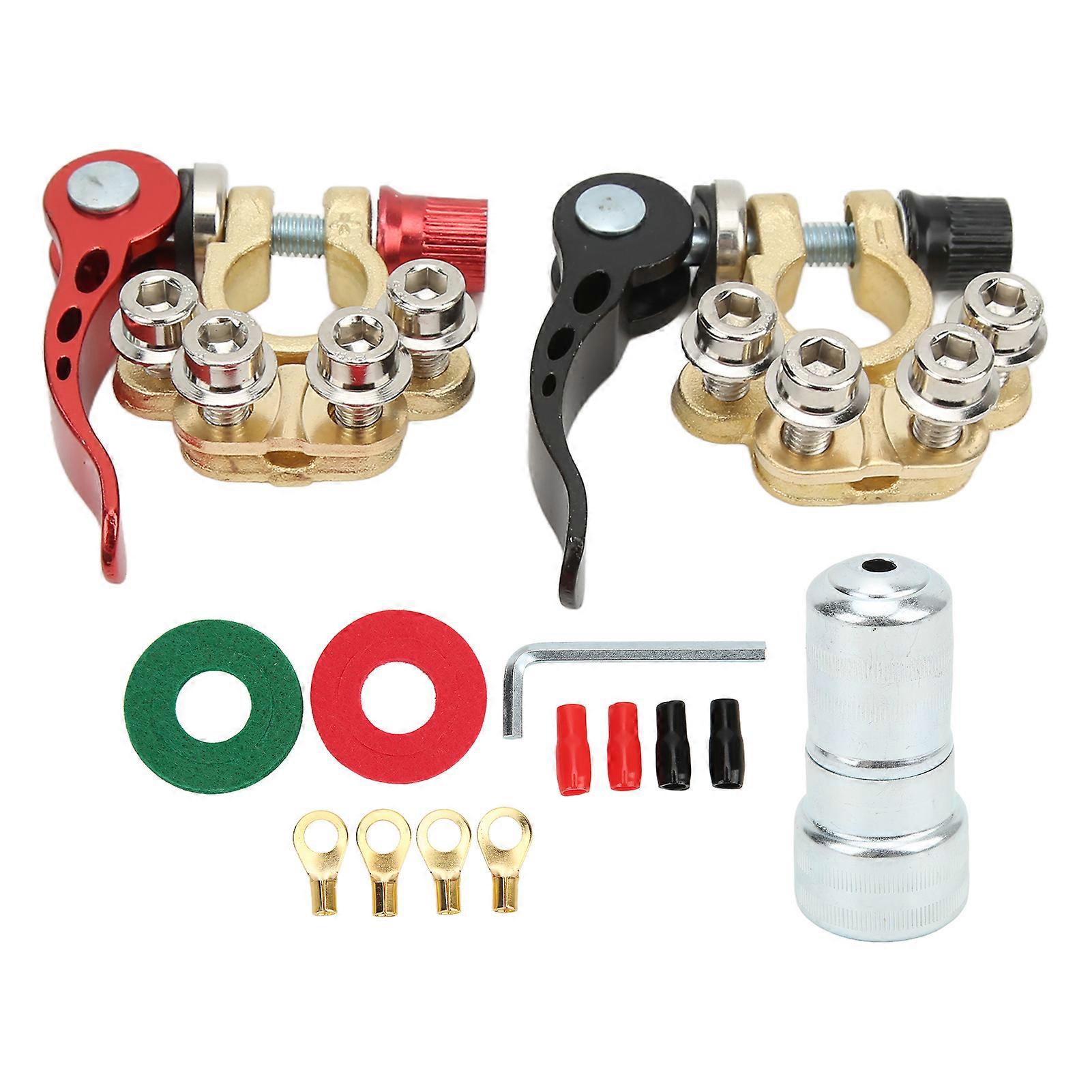 2pcs 4 Way Battery Terminal Positive Negative Brass Good Electrical Conductivity for SAE JIS Type A Posts Car Boat