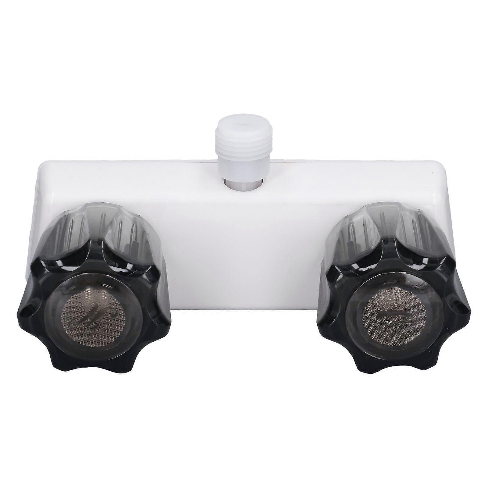 RV Shower Faucet Valve Diverter Shower Mixing Valve Control with 2 Knobs Wheel for Motor Home White Base Brown Knob