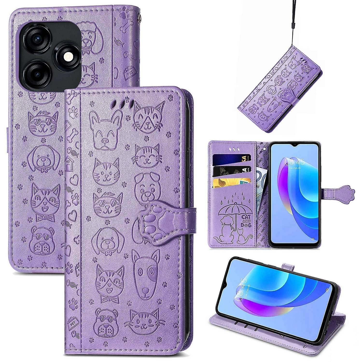 Cat and Dog Leather Case For Tecno Spark 10C