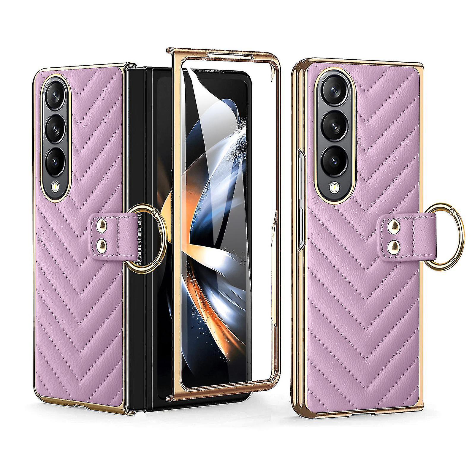 Z Fold 5 Case With Ring Stand & Screen Protector, Pu Leather Electroplating All Inclusive Case For Samsung Galaxy Z Fold 5 5g Case