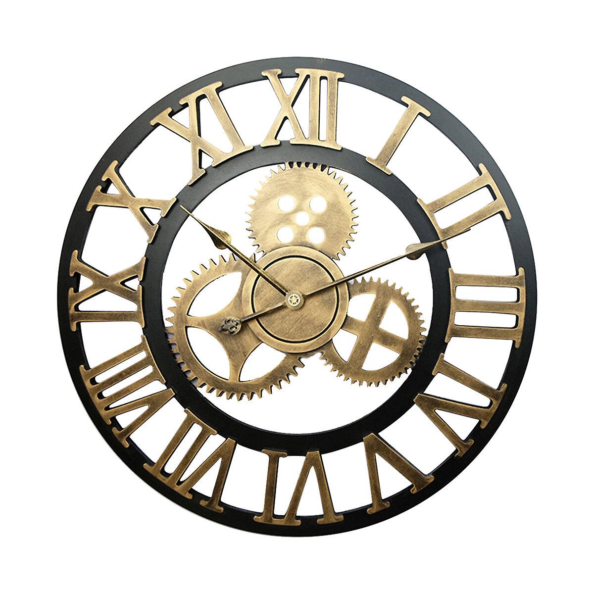 GreenZech Vintage Handmade Clock Large Gear Wall Clock Rustic Wooden Luxury Art Home Decoration Gold