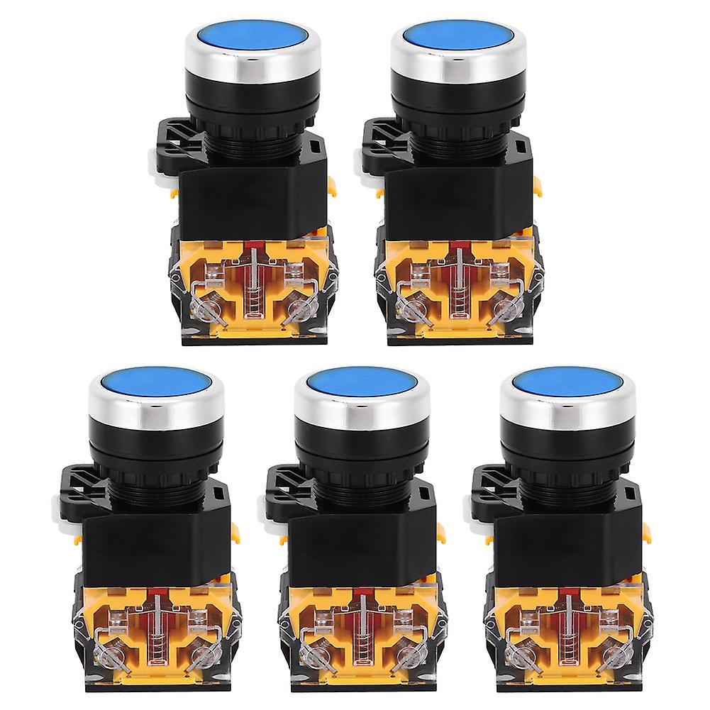 5pcs 22mm Blue Self-Locking Push Button Switch - 37V-440V, No Light, Sturdy Design