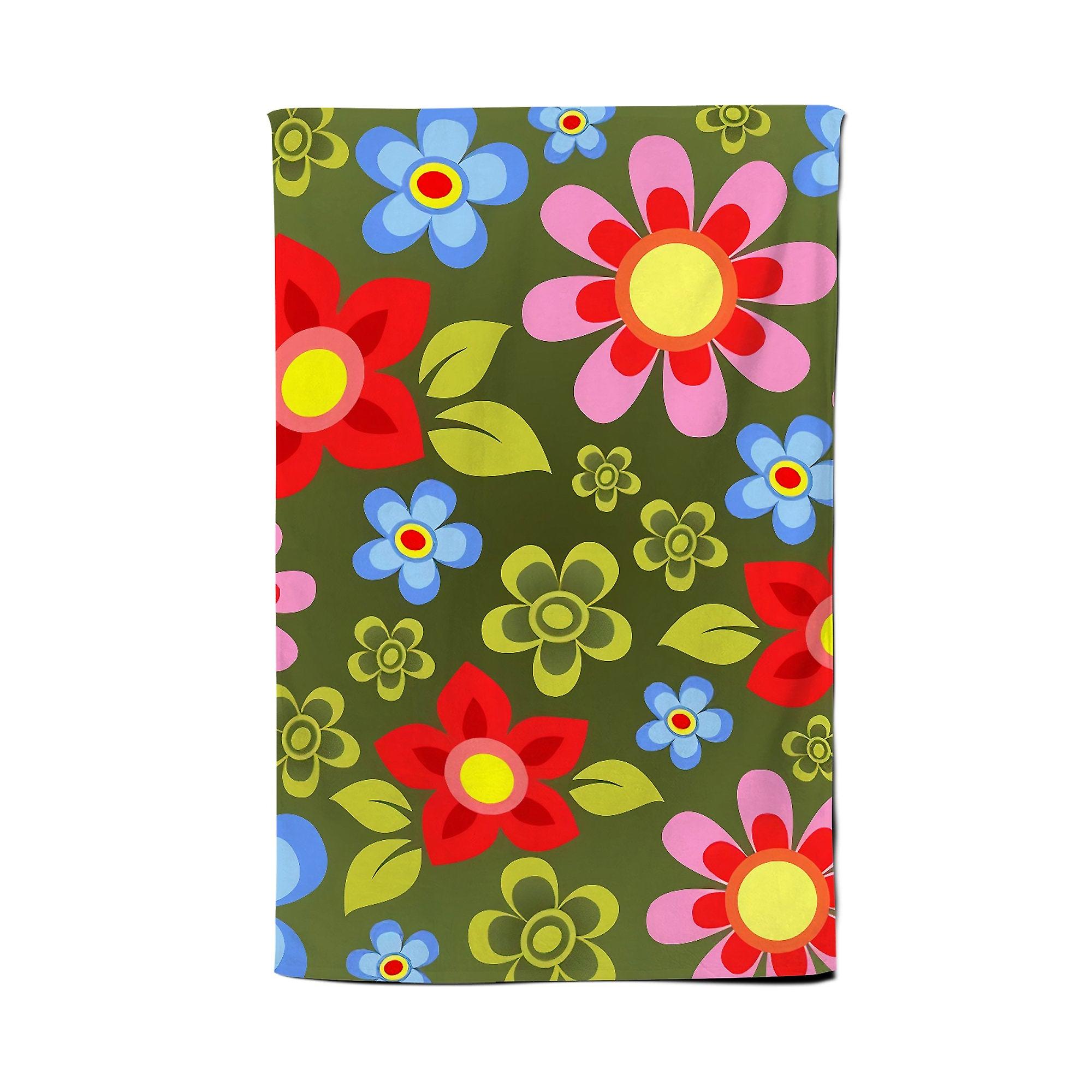 Red And Blue Flowers Tea Towel