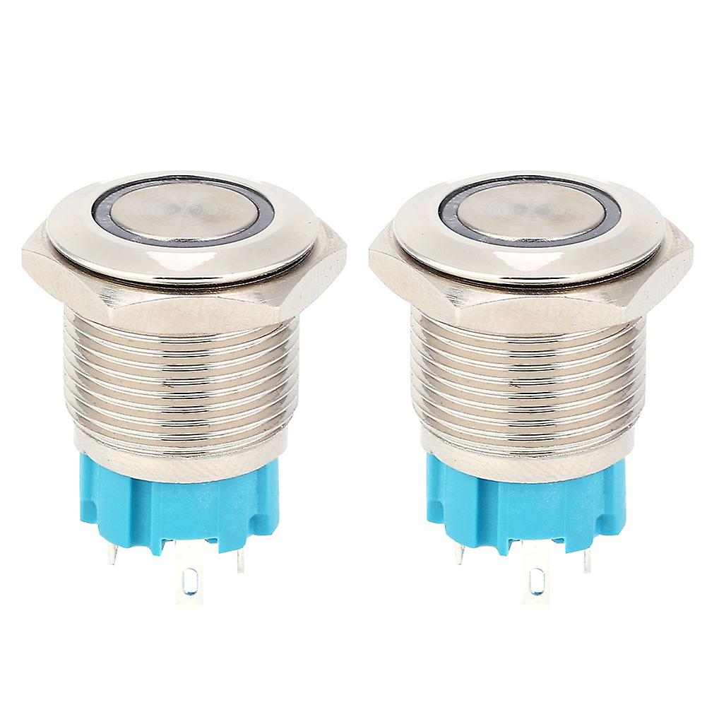 2pcs 16mm White LED Self-Locking Metal Push Button Switch, 12-24VDC, Illuminated