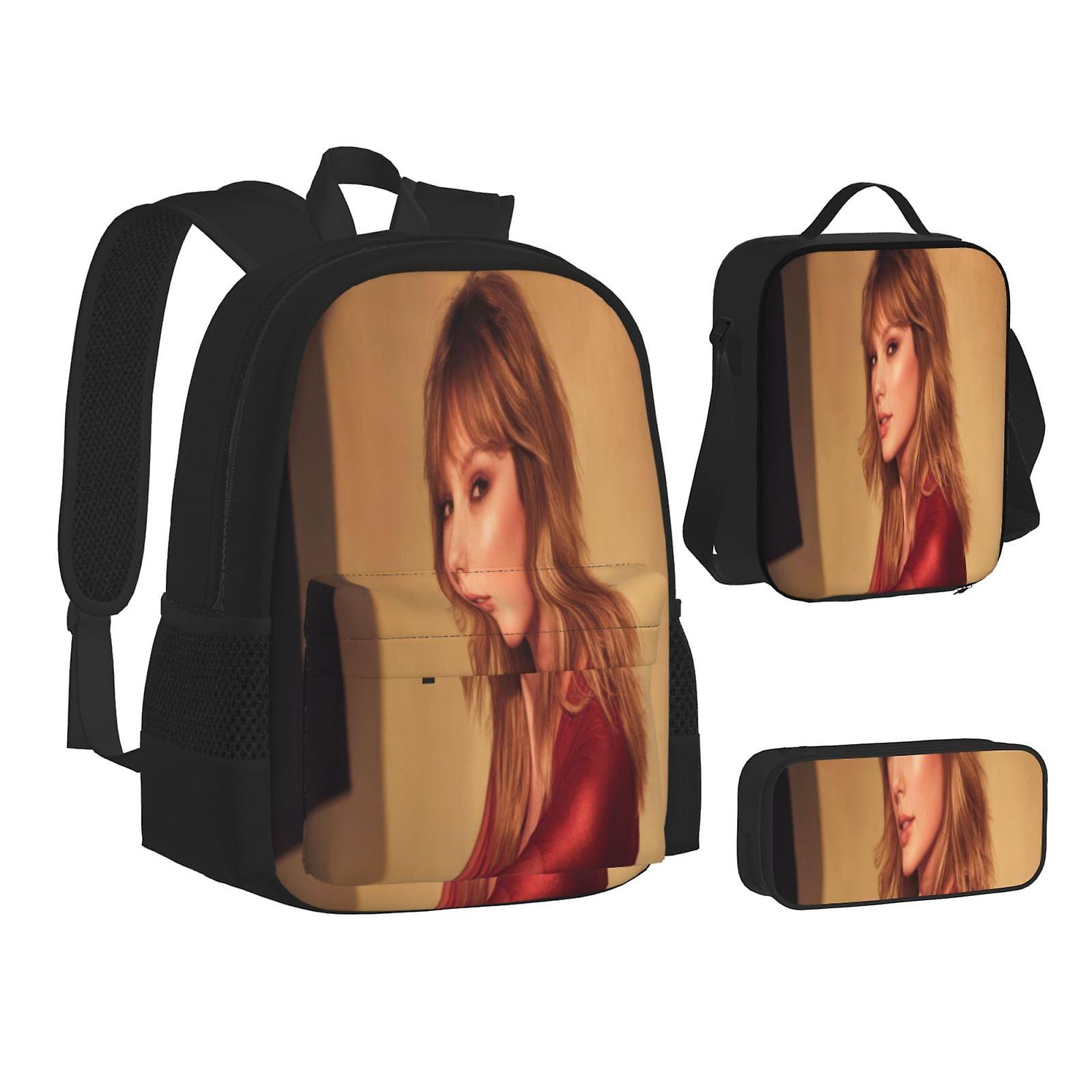 Tay-Lor Sw-Ift Cartoon 3 قطع حقيبة ظهر مدرسية خفيفة الوزن حقيبة كتب مدرسية صندوق غداء حقيبة قلم رصاص حقيبة نهارية كبيرة