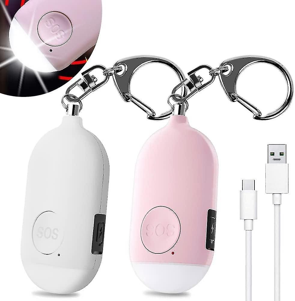 Pieces 130 DB Personal Emergency Alarm（Pink&White-70*36*17mm）,Rechargeable Security Alarm with LED F