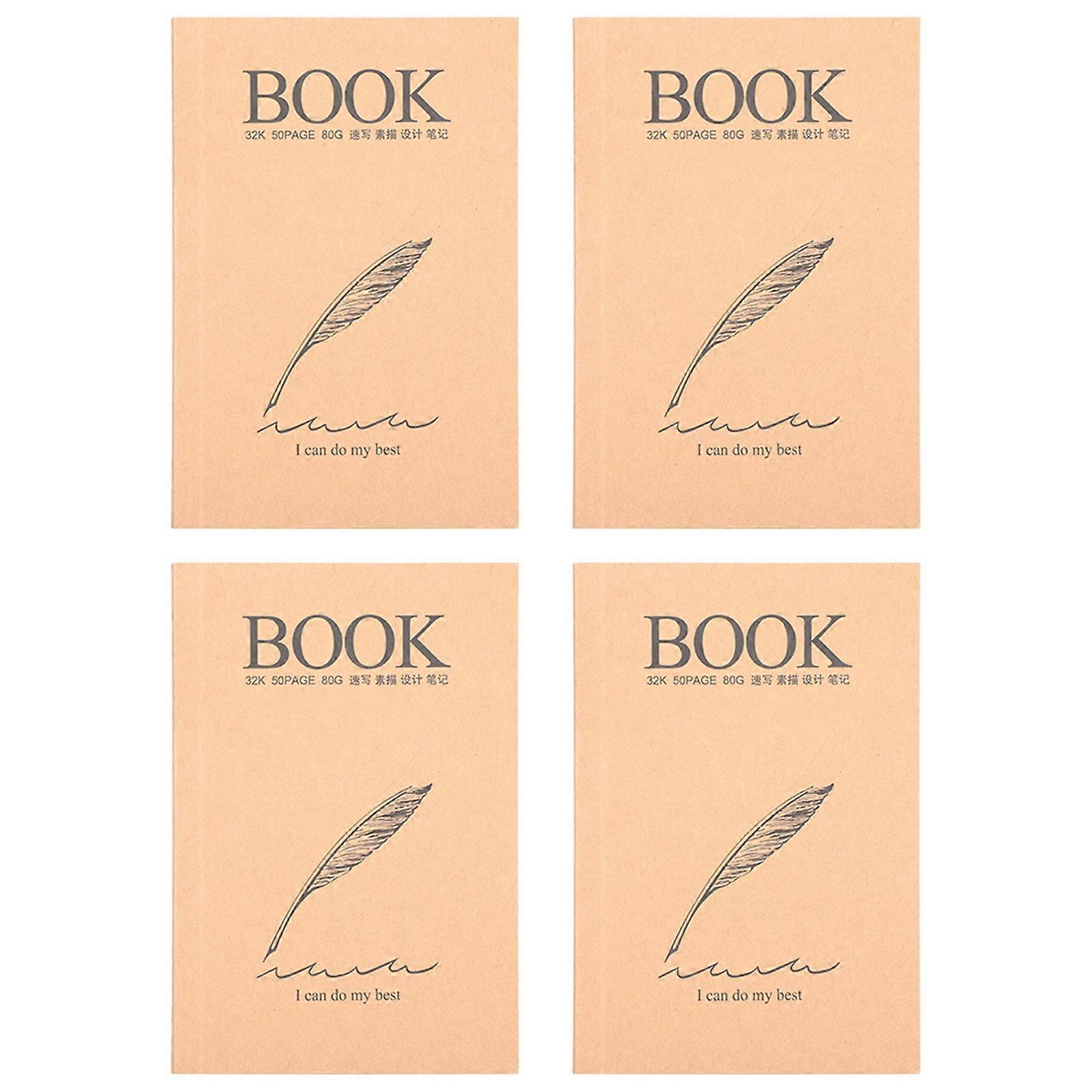 4 Pz Carta Kraft Sketchbook Retrò Addensare Sketch Pad Feather Pattern HandPainted Art Drawing Notebook