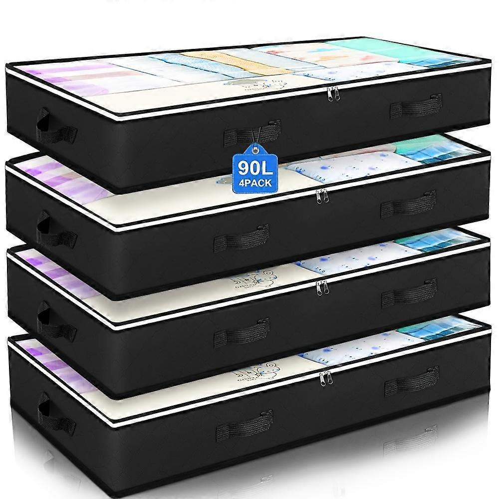 2/4/6 23.78 Gallon Underbed Storage Boxes, Toy Organization Boxes and Packing Paper Bags, Underbed Shoe Storage Solution with Clear Window and Reinfor
