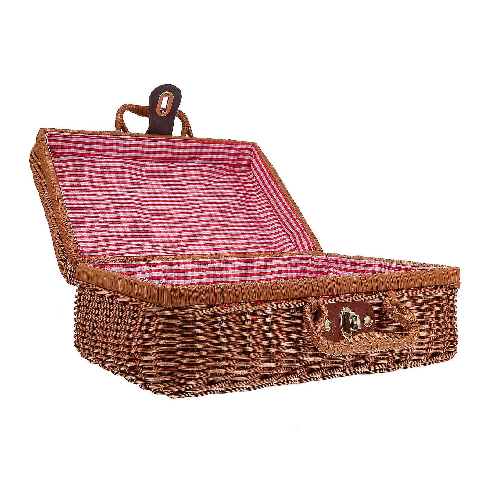 1Pc Simulated Rattan Woven Suitcase Creative Storage Box Handwoven Storage Case
