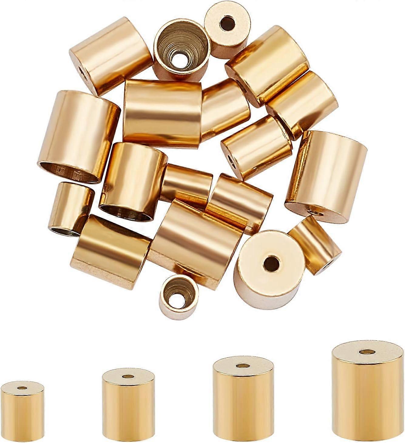 about 24pcs 3/4/5/6mm Gold Column Cord End Metal End Caps Stainless Steel Cord Caps Leather Cord Ends Terminators End Tip Bead Caps for DIY Jewelry Ma