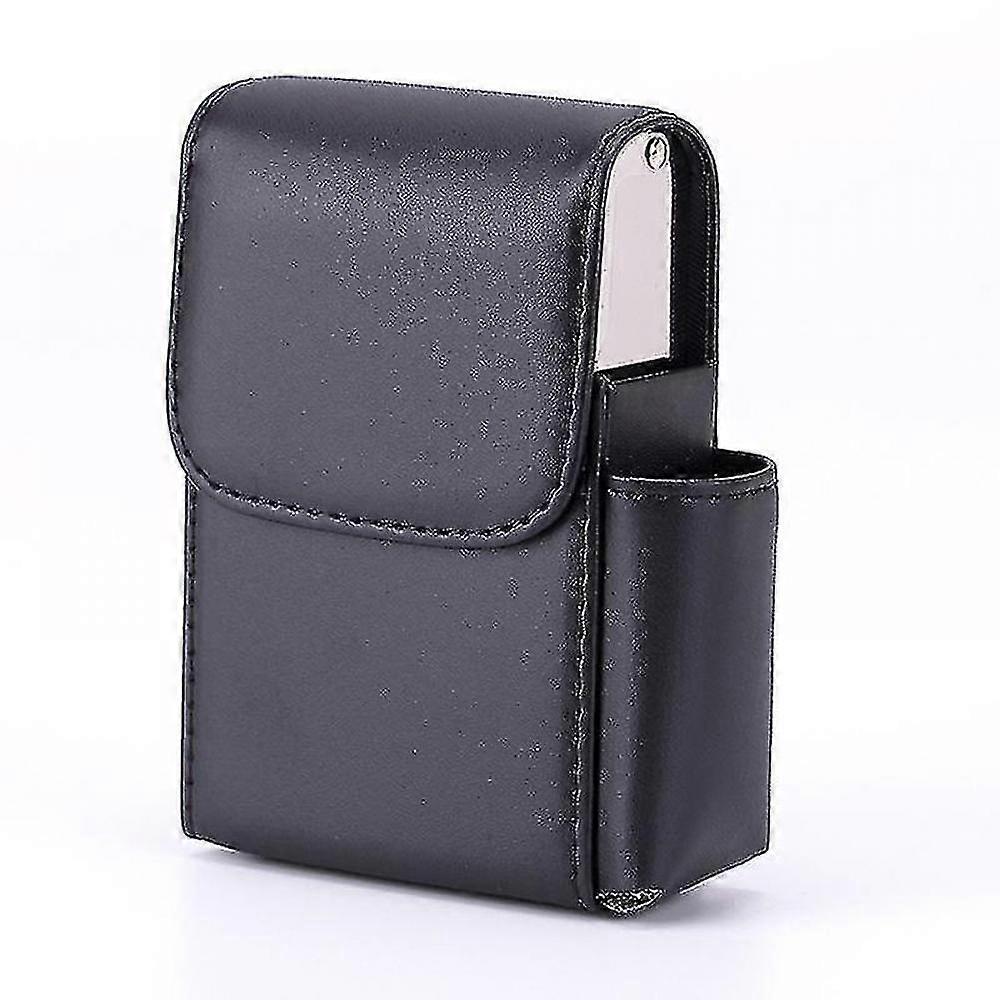 Pu Leather Cigar Case, Multi-purpose Cigarette Case With Lightweight Side Pocket Black