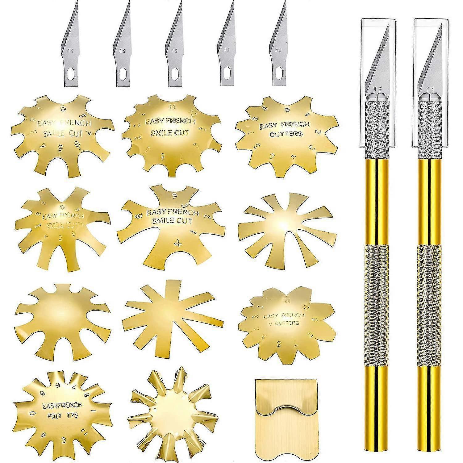 12 pièces coupe-ongles coupe-pointes en acier inoxydable smile line cuter bord manucure bricolage plaque module avec 2 poignées pointe coupe kn