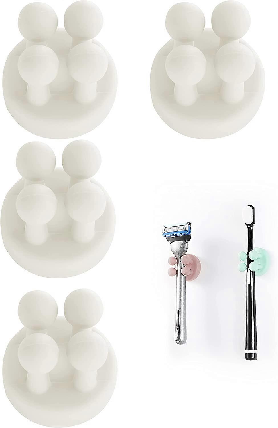 4 Pieces Silicone Toothbrush Razor Holder Waterproof Self-Adhesive Hookmulticolor