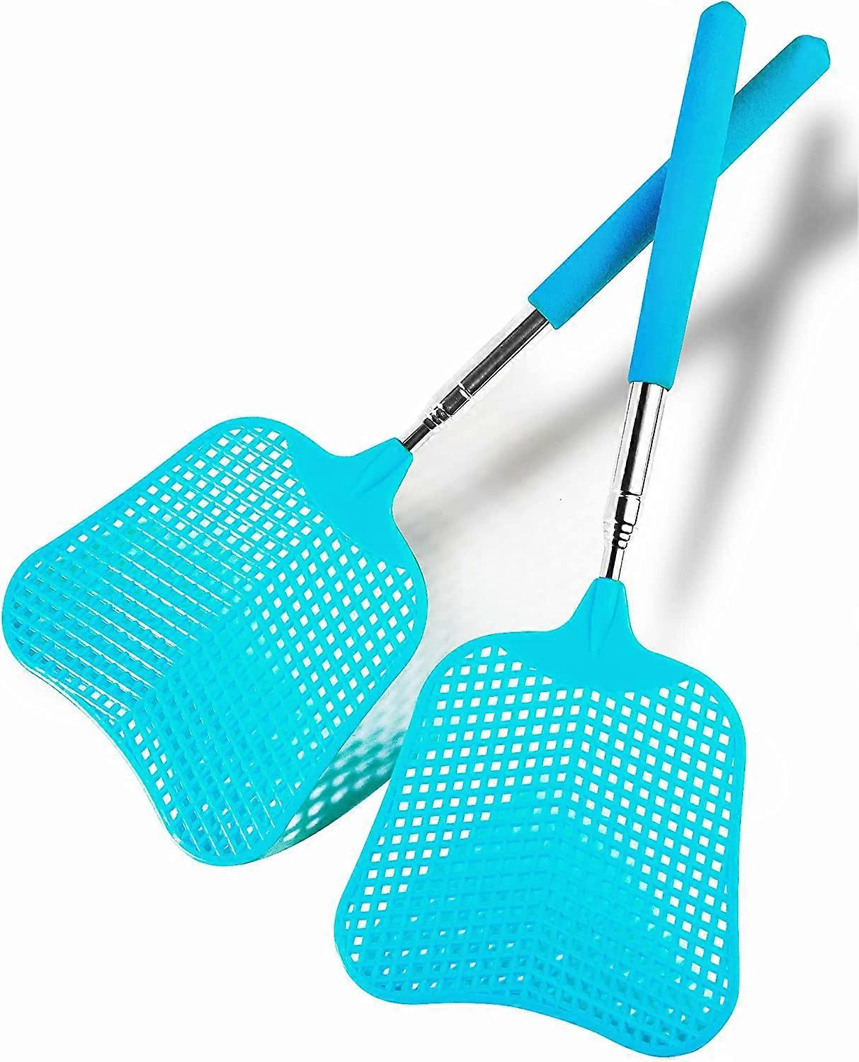 2 Pack Fly Swatter, Telescopic Fly Swatters, Stainless Steel Handle for Flyswatter (Blue)