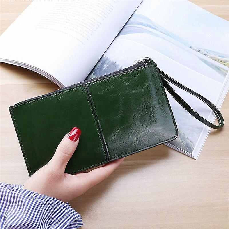 Wallet Women's Wallet Vintage Oil Wax Zipper Large Capacity Coin Purse Ladies Wristband Simplicity Card Holder Female's Handbag