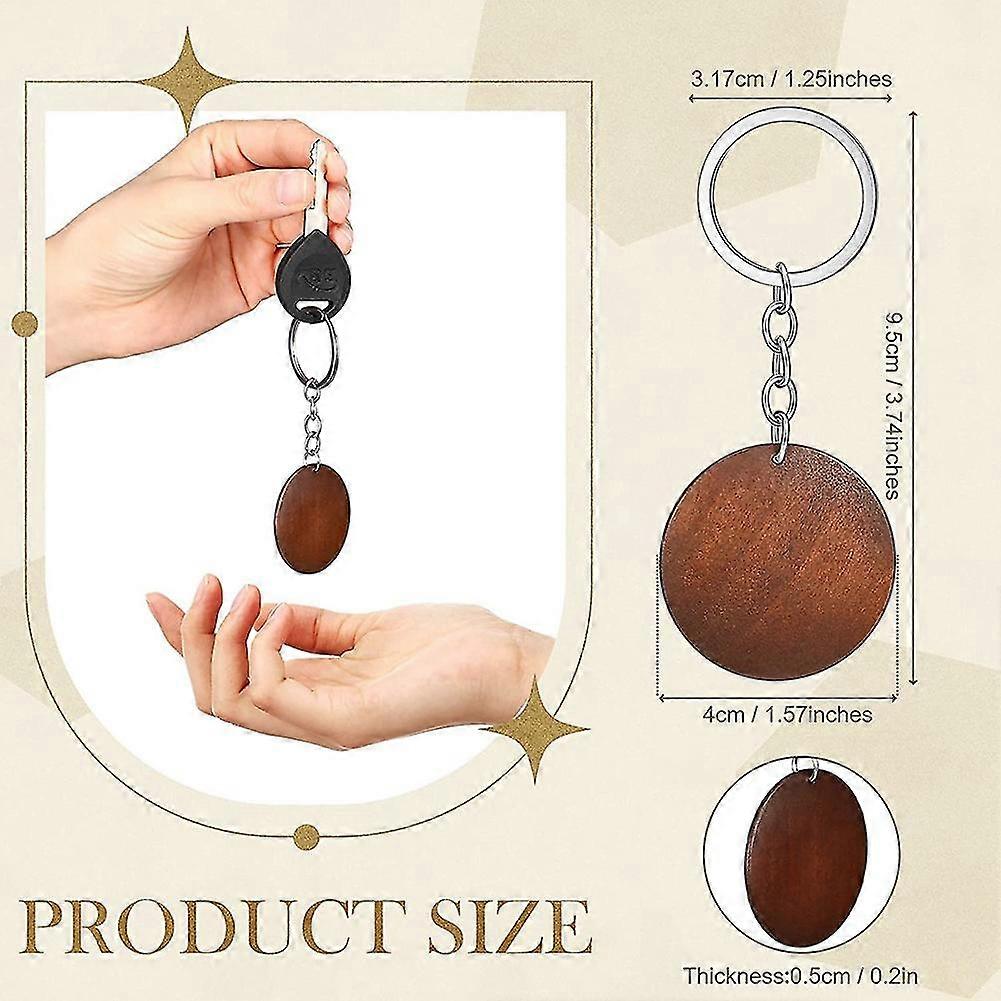 50 Pieces Wood Engraving Blanks Round Shaped Wooden Keychain Set Rings Key Tags Keychain Supplies F