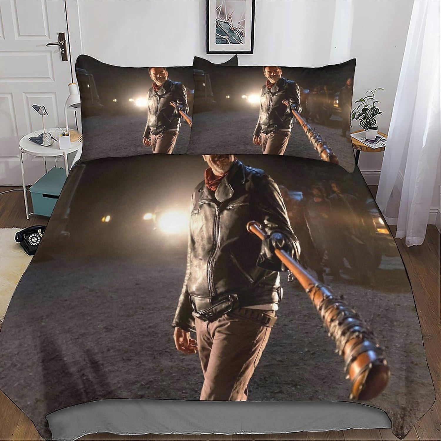 The Walking Dead 3D Print Microfiber Bedding Set, with Duvet Cover and Pillowcases, Suitable for Boys and Girls with Zipper Closure 3 Pcs Double