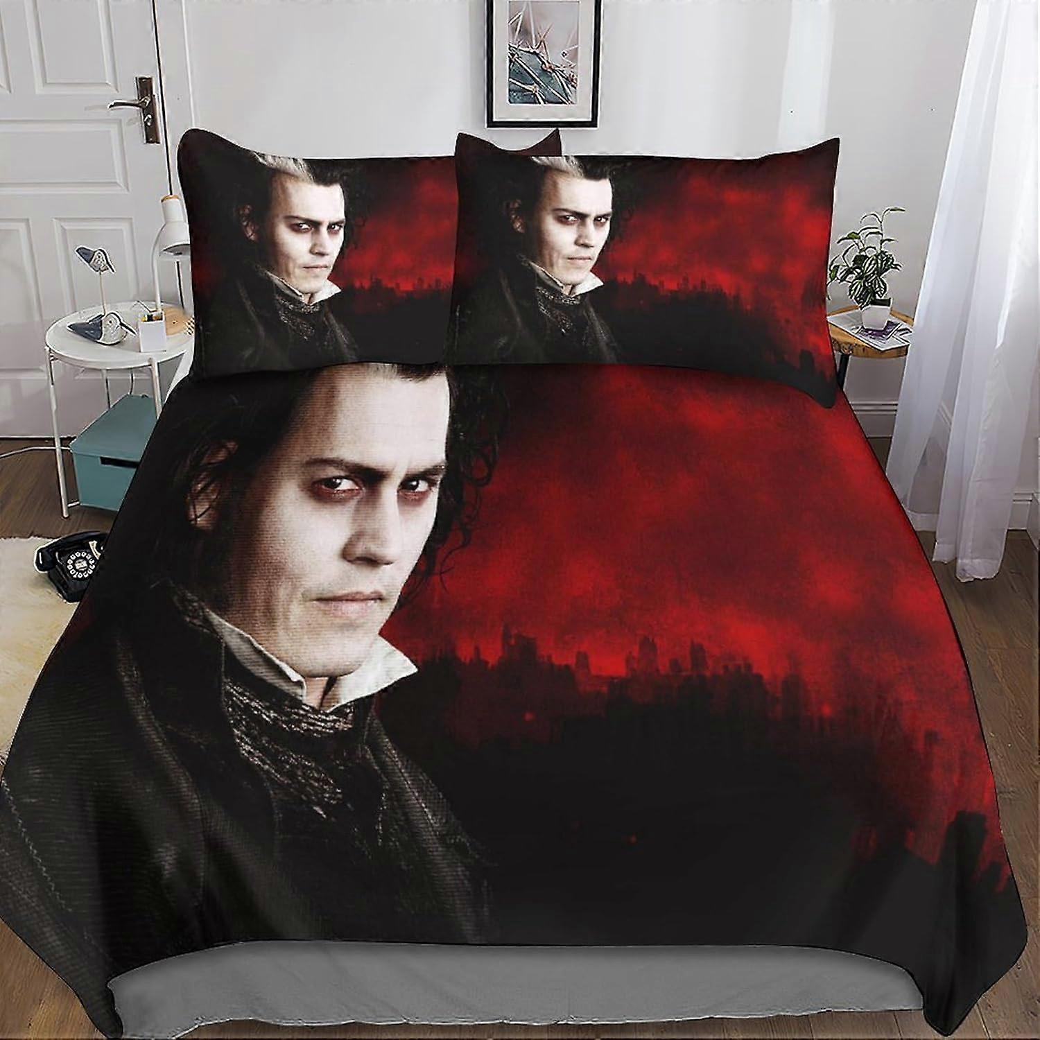 Johnny Depp Star Duvet Cover Set 3D Printed Microfiber Bedding with Pillowcases, Zipper Closure, 3 Pieces for Teens and Adults Double