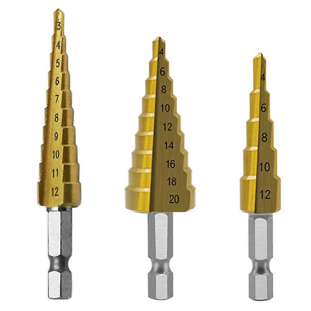 Step Drill Bit 3Pcs Hss Step Drill Bit Set Cone Hole Cutter Taper Metric Nitriding Hex Core Drill B