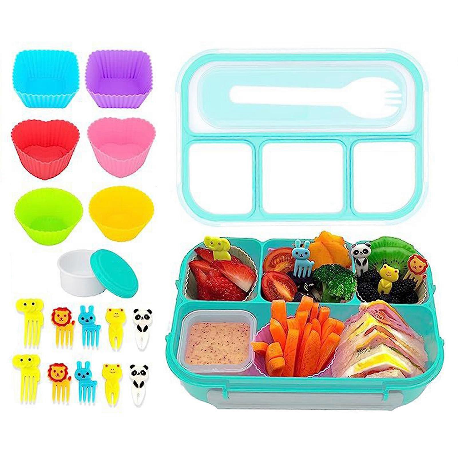 20Pcs Leak-Proof Bento Lunch Box Set for Ages 3-7 1.3L Capacity Drop-Proof Dishwasher Safe BPA-Free Reusable Food Container with Silicone Cup Forks Di