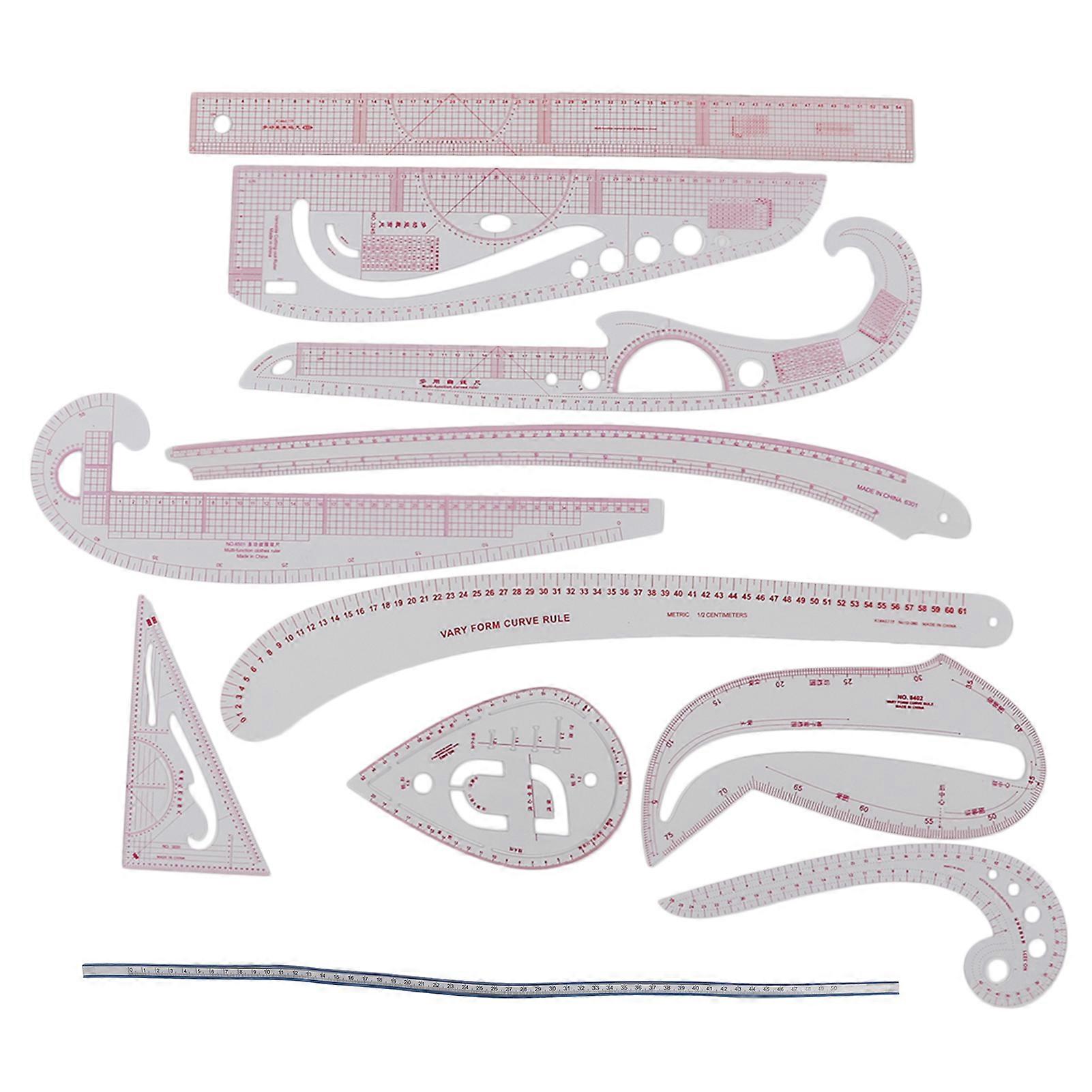 11Pcs Sewing Ruler Multipurpose Detailed Clear Lines High Accuracy Convenient Use Sewing Tool