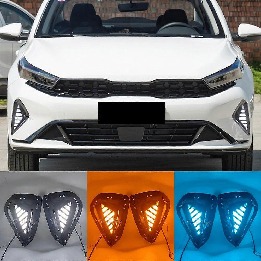 2PCS Car LED DRL Front Bumper Fog Lamp For Kia K3 Cerato 2022 2023 Daytime Running Light Fog light Dynamic turn signal