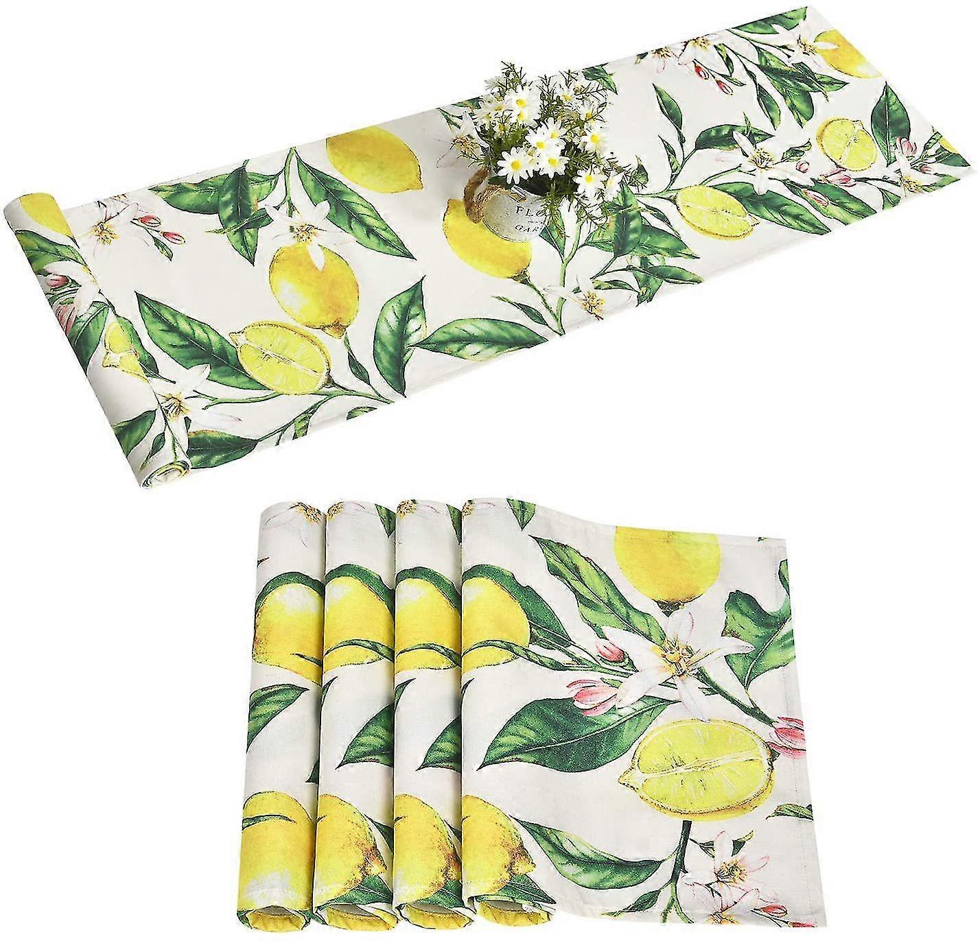 Zitrone Spring Tischläufer, Sommer Gelb und Grün Zitronenbaum Tischläufer (180x30 cm)